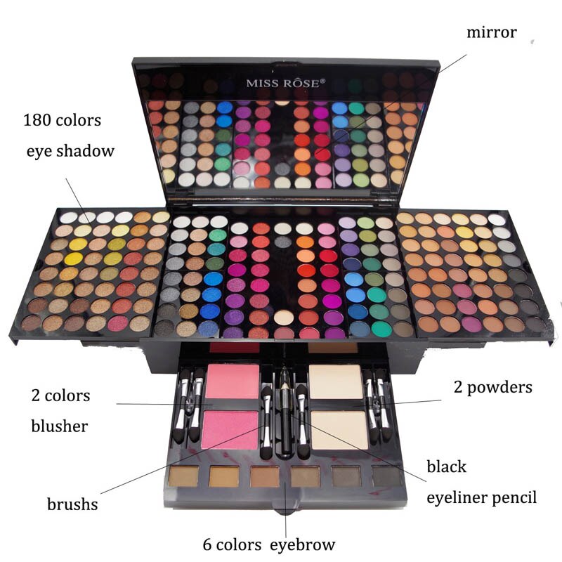 180-color eyeshadow palette open showing shade range