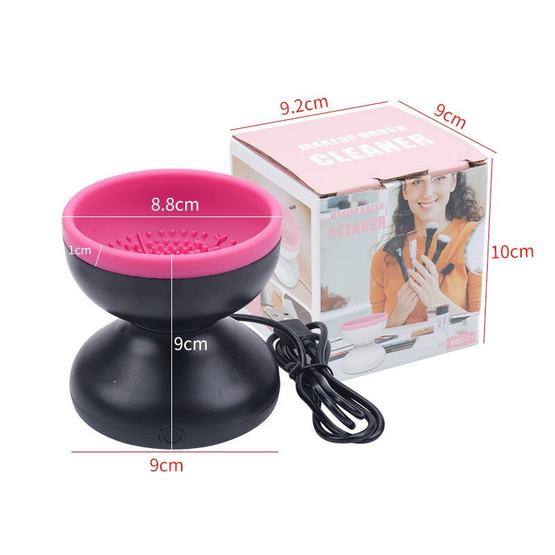 Makeup brush cleaner with brush attached
